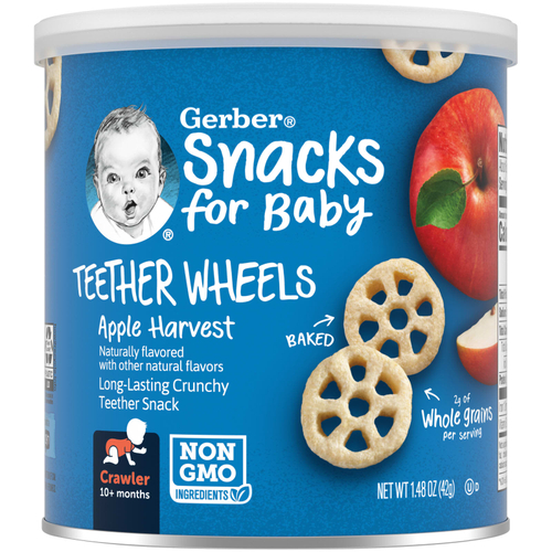 Gerber, Snacks for Baby, прорезыватель для зубов, снек в форме колечек, от 10 месяцев, со вкусом яблок, 42 г (1,48 унции)