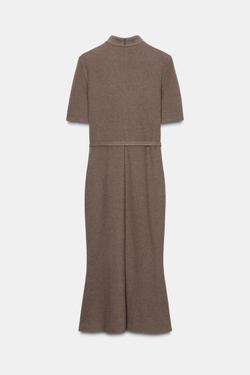 ZARA ПЛАТЬЕ ИЗ МЯГКОЙ ТКАНИ С РЕМНЕМ, КОРИЧНЕВЫЙ МЕЛАНЖ