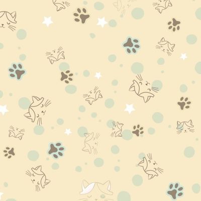 Лапки и котики на бежевом фоне
