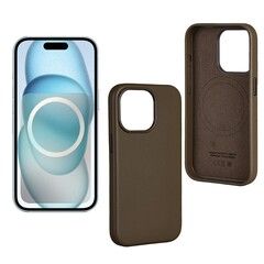 Чехол из натуральной кожи с магнитом (MagSafe) Leather Case Premium для iPhone 15 Pro (Светло-коричневый)