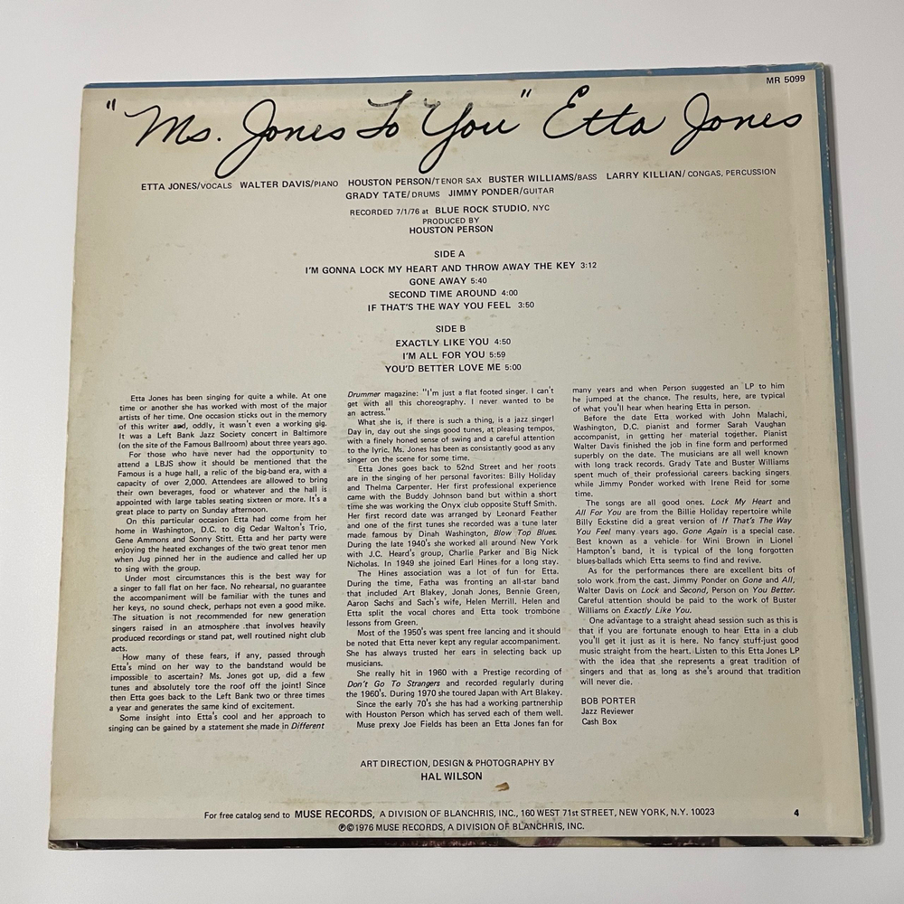 Винтажная виниловая пластинка LP Etta Jones, Ms. Jones To You (США 1976)