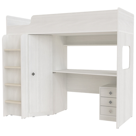 Кровать-чердак КарИВи Л-B605.41 с тумбой 75x175 Белое Дерево Белое Дерево