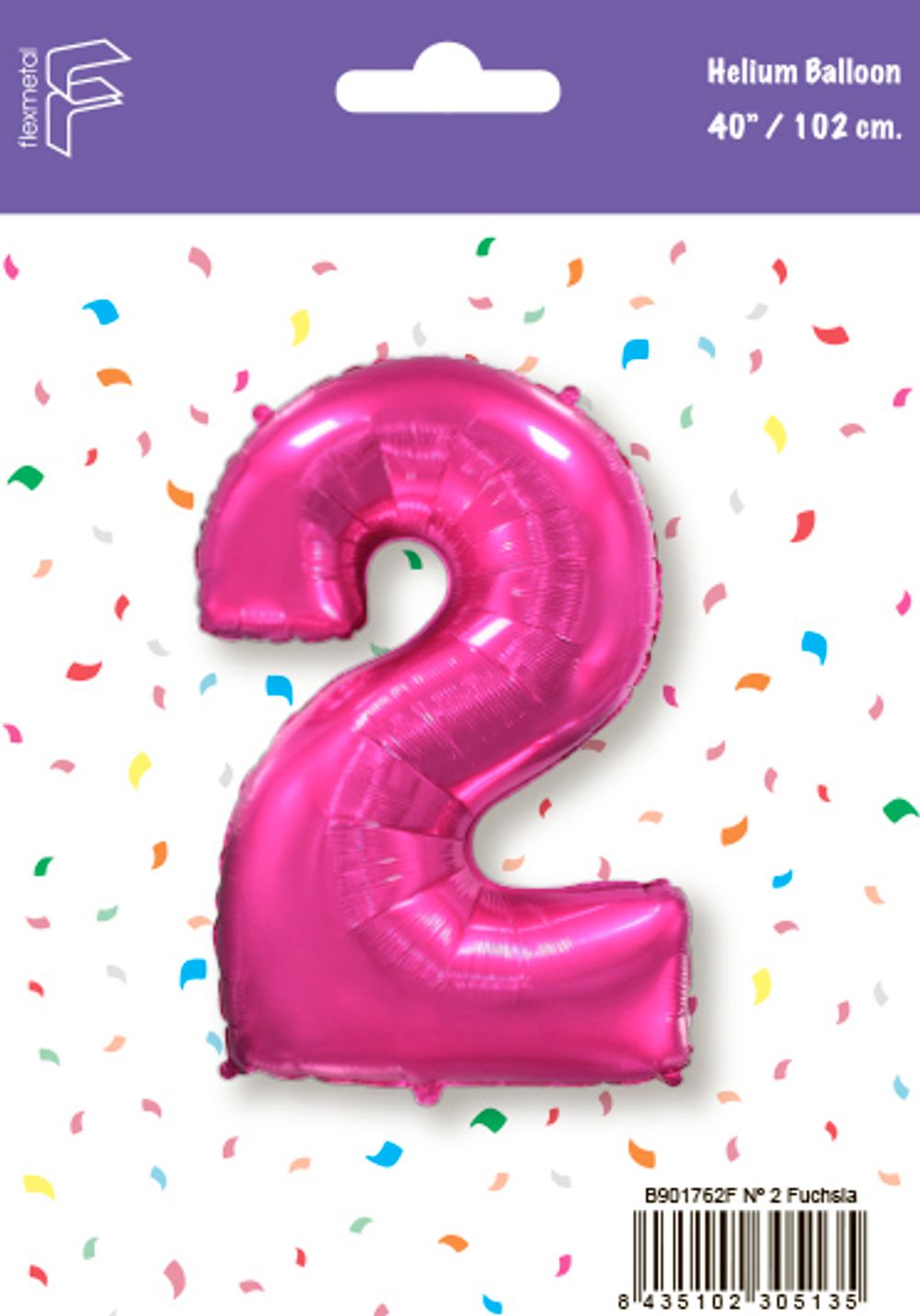 Шар (40''/102 см) Цифра, 2, Фуше, 1 шт. в уп.