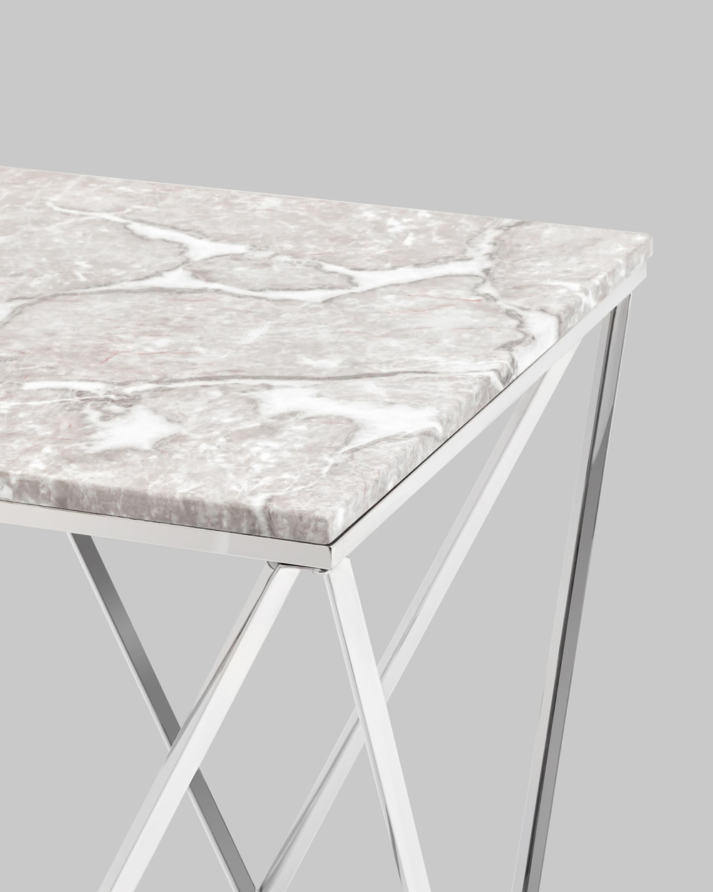 Журнальный столик Авалон 61*61 серый мрамор сталь серебро