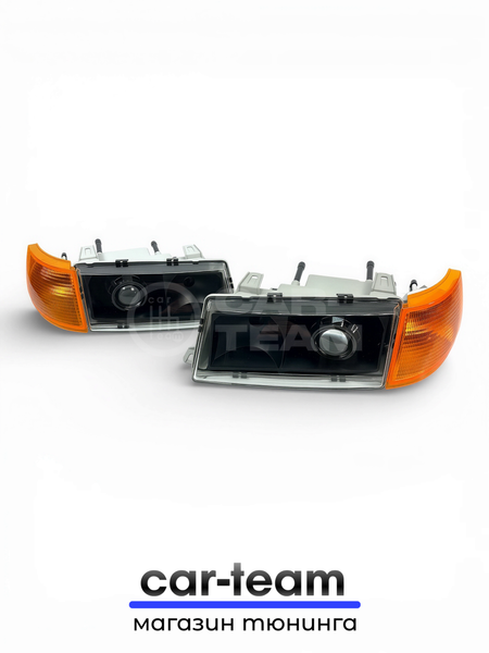 Фары на ВАЗ 2110, 2111, 2112 передние с Bi LED модулями 2.5 дюйма, черная маска, желтые поворотники (под ключ)