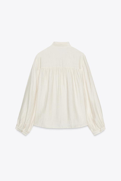 ZARA БЛУЗА С ВОЛАНАМИ И БАНТОМ, ЭКРЮ