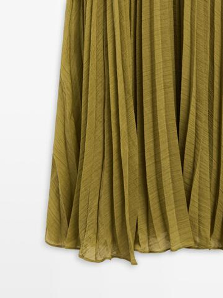 Massimo Dutti Длинное плиссированное платье, фисташково-зеленый