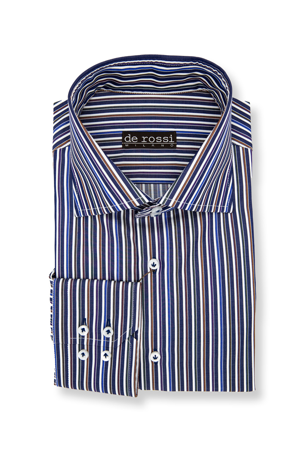 Рубашка темно-синяя в цветную полоску