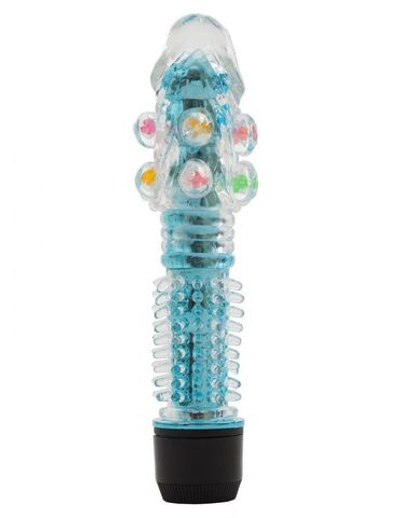 Прозрачно-голубой вибратор с дополнительными пупырышками - 16,5 см. (Цвет: голубой)