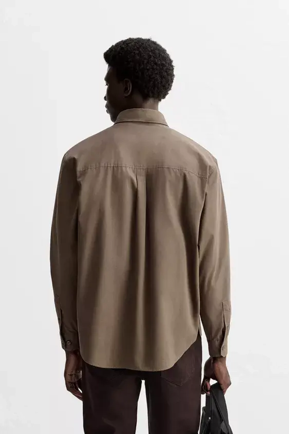 ZARА РУБАШКА ИЗ РЕЛЬЕФНОГО ХЛОПКА, СЕРО-КОРИЧНЕВЫЙ