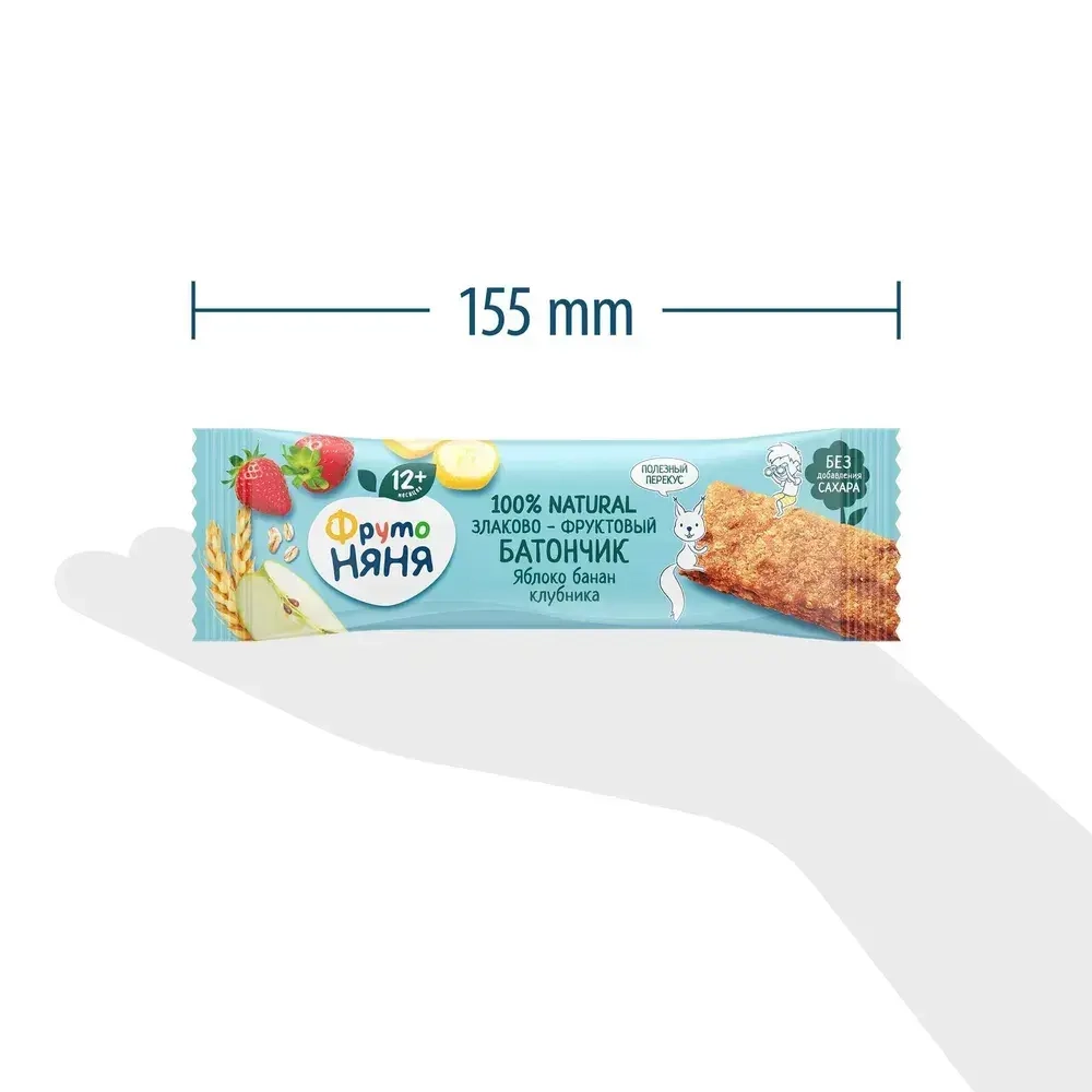 Батончик злаковый детский ФрутоНяня с 1 года, яблоко, банан, клубника, 25 г
