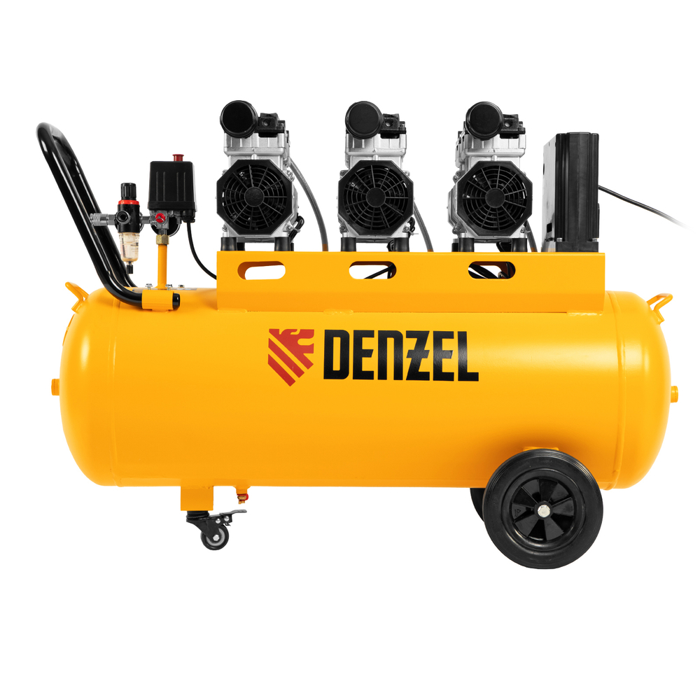 Компрессор безмаслянный малошумный DLS 2250/100, 2250 Вт, 3х750, 100 л, 410 л/мин блок упр// Denzel