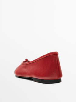Massimo Dutti Кожаные балетки с узлом, красный