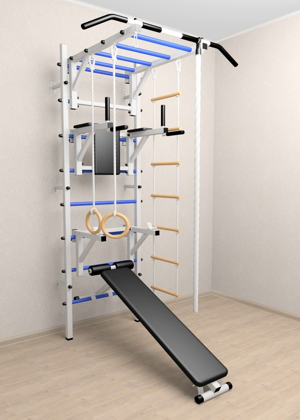 Шведская стенка Sv Sport 527 (Турник рукоход/Брусья/Стойка/Скамья/Канат/Кольца/Лестница)