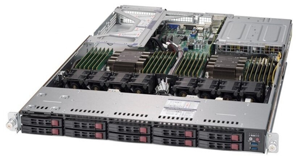 Сервер Supermicro SuperServer 1029U-TR4 2 x Intel Xeon Silver 4110 2.1 ГГц/128 ГБ DDR4/без накопителей/количество отсеков 2.5" hot swap: 10/2 x 1000 Вт/LAN 1 Гбит/c