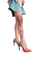 Колготки с принтом в виде колибри у цветов (Размер: S-M-L) (Цвет: бежевый)