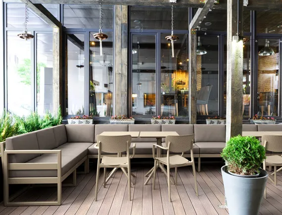 Комплект угловой уличной мебели Mykonos, пластик, бежевый