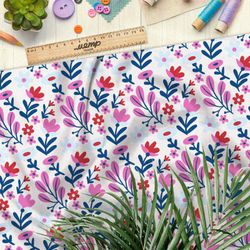 Ткань штапель розовое полевые цветы на бежевом фоне