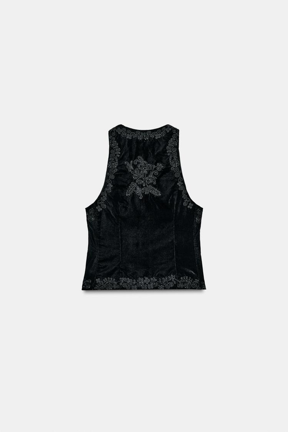 ZARA ЖИЛЕТ ИЗ БАРХАТА С ВЫШИВКОЙ — ZW COLLECTION LIMITED EDITION, ЧЕРНЫЙ