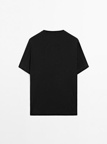Massimo Dutti Футболка с коротким рукавом из смесового льна, черный