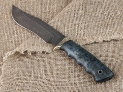 Нож "Ястреб", дамасская сталь, рукоять синяя стабилизированная карельская береза