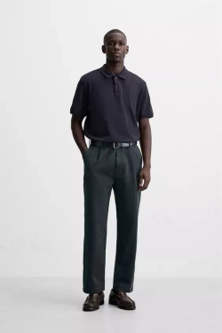 ZARA БРЮКИ REGULAR FIT СО СКЛАДКАМИ, СИНИЙ