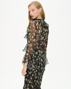 Блуза из принтованного шифона с воланами и завязками