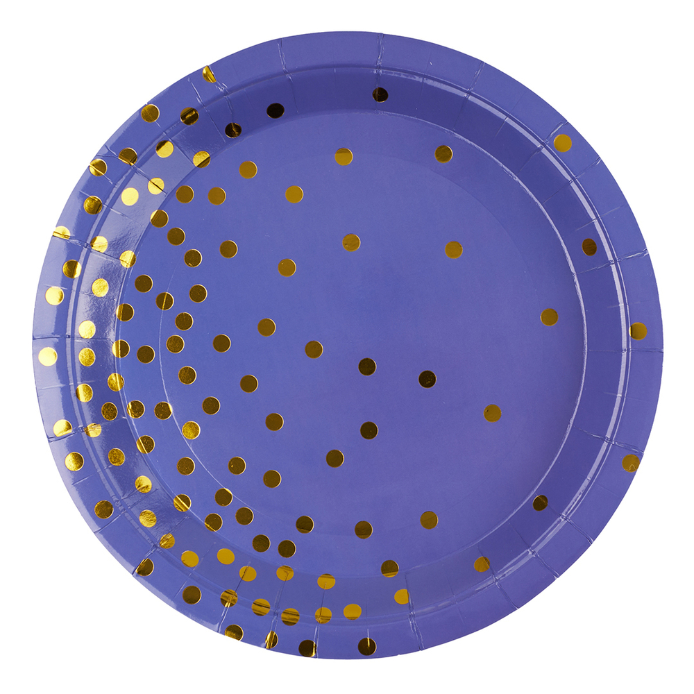 Тарелки (9''/23 см) Конфетти, Синий/Золото, Металлик, 6 шт.