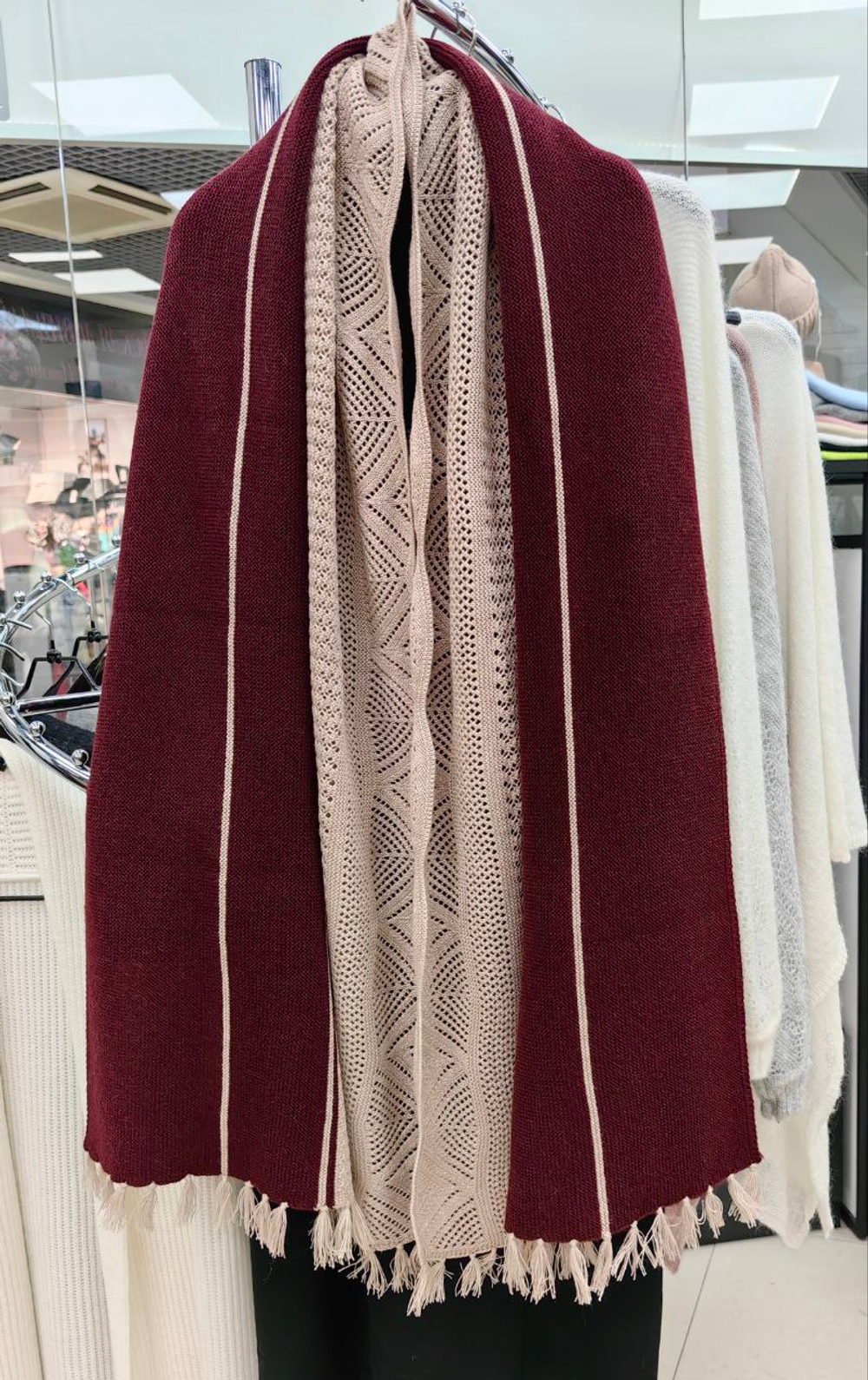 Палантин шерстяной ПШ18050-08/16 бежевый/бордо