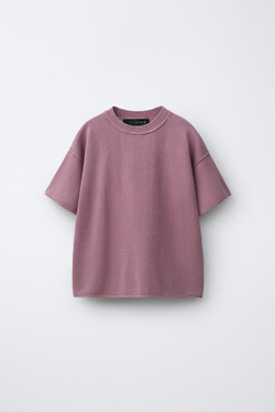 ZARА ФУТБОЛКА ИЗ ТРИКОТАЖА С ЭФФЕКТОМ ПОТЕРТОСТИ, ПЫЛЬНЫЙ РОЗОВЫЙ