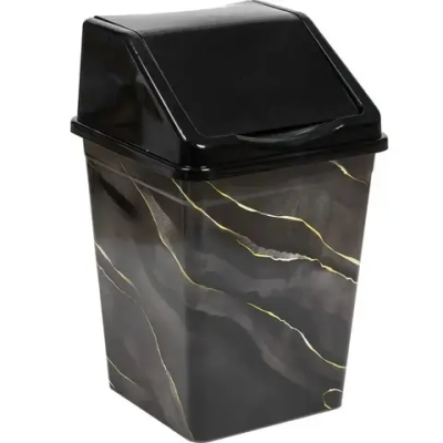 Ведро для мусора с подвижной крышкой 5л квадратное с декором Черный мрамор
