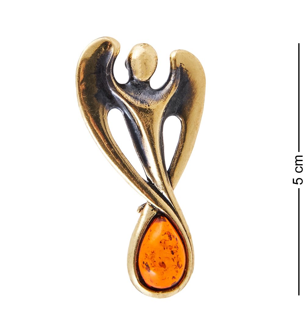 AM-3790 Брошь «Ангел Хранитель» (латунь, янтарь)