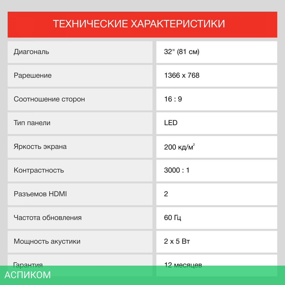 Телевизор LED Starwind 32" SW-LED32BG202