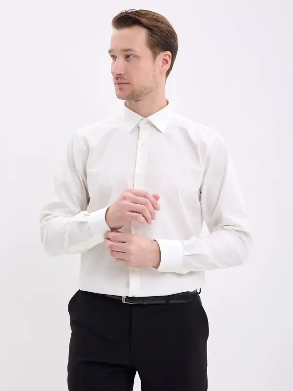 Рубашка на высокий рост LONG SLIM FIT с длинным рукавом, молочная