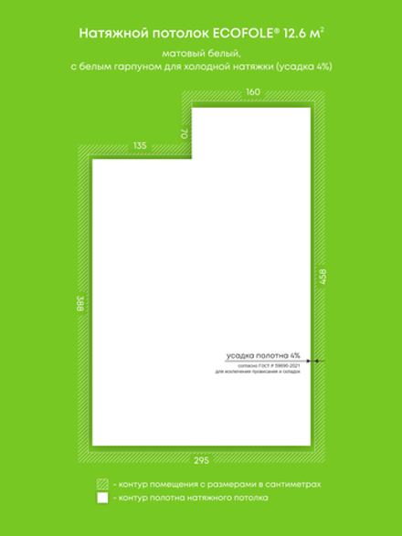 Матовый натяжной потолок 12.6 м2