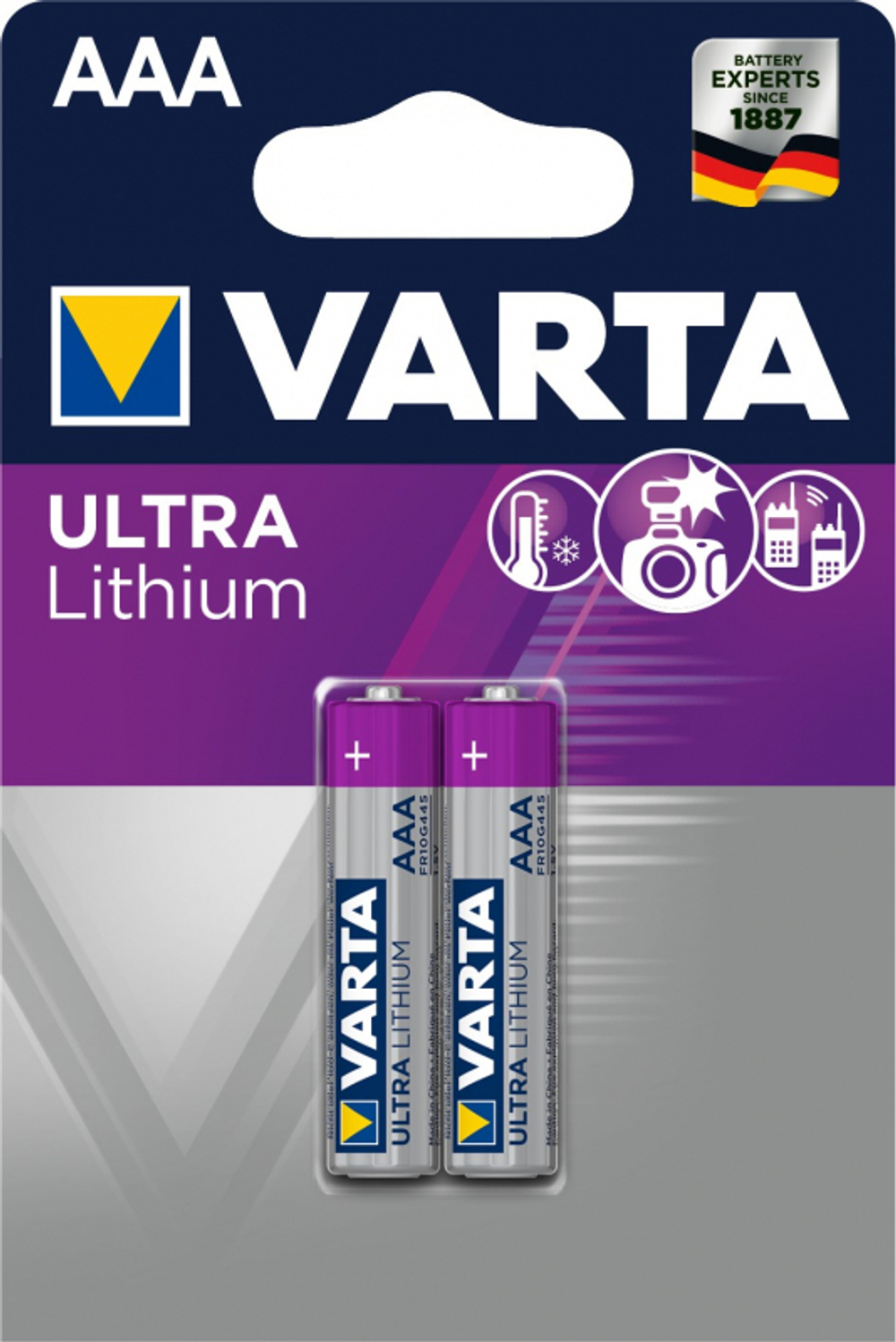 Батарейка Varta Ultra Lithium AAA/FR10G445 , ( 2 ) шт. в блистере, 06103301402