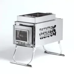 Печь камин ИНВЕНТ 3D средний нерж 0,8мм со стационарными экранами + короб для камней в сумке 37594