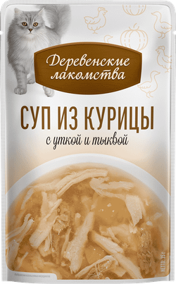 ДЕРЕВЕНСКИЕ ЛАКОМСТВА Пауч для кошек суп из курицы с уткой и тыквой 0,035 кг