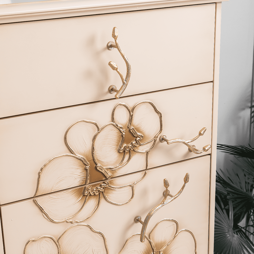 Комод Орхидея Симпл с 4 ящиками Айвори Мраморное золото