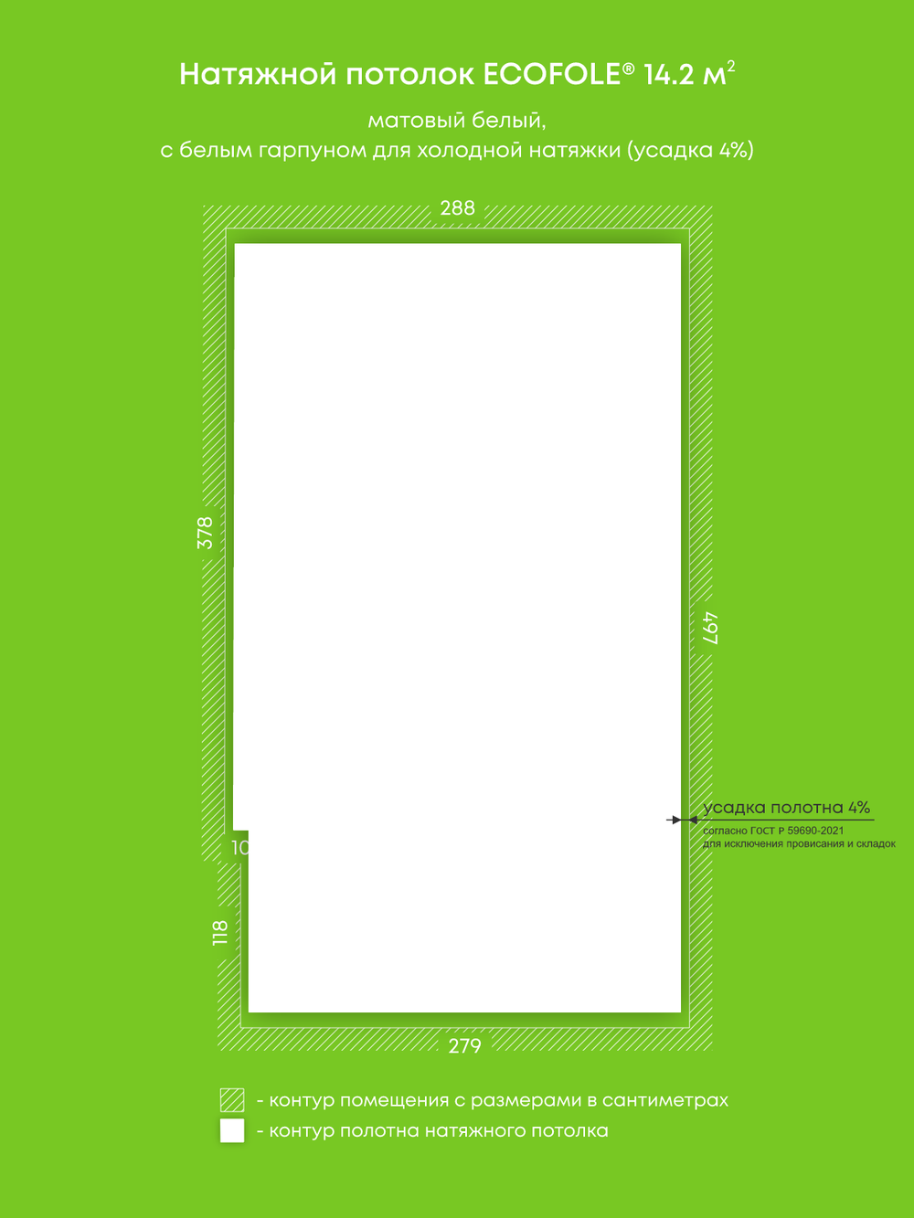 Матовый натяжной потолок 14.2 м2