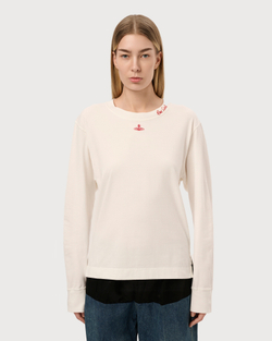 VIVIENNE WESTWOOD RED LABEL ЛОНГСЛИВ БЕЛЫЙ С ВЫШИВКОЙ В ВИДЕ ЛОГОТИПА БРЕНДА
