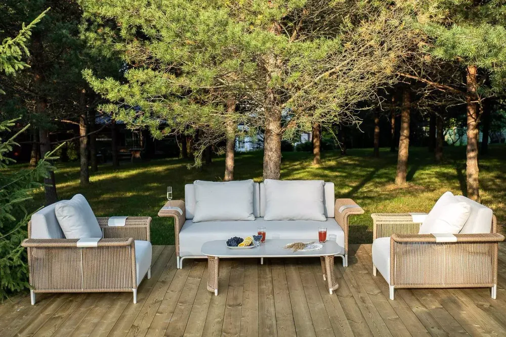 "Мальдивы" лаунж-зона из искусственного ротанга, цвет соломенный