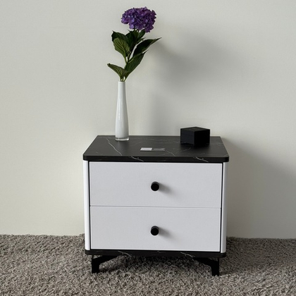 Тумба прикроватная на ножках с ящиками ROYAL 5303 эко (Мрамор Неро-Черный-р.черная)