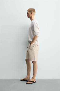 ZARA ДЖИНСОВЫЕ БЕРМУДЫ STRAIGHT FIT, ЖЕЛТОВАТО-БЕЛЫЙ
