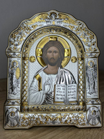 Спаситель, икона арочная с рамкой, красное дерево 266х335