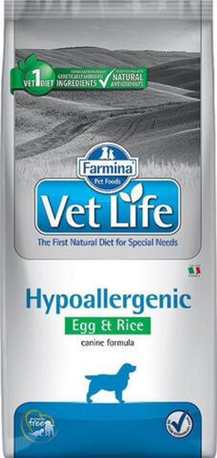 Farmina VetLife 2кг Hypoallergenic Egg & Rice для собак при пищевой аллергии и непереносимости, яйцо и рис