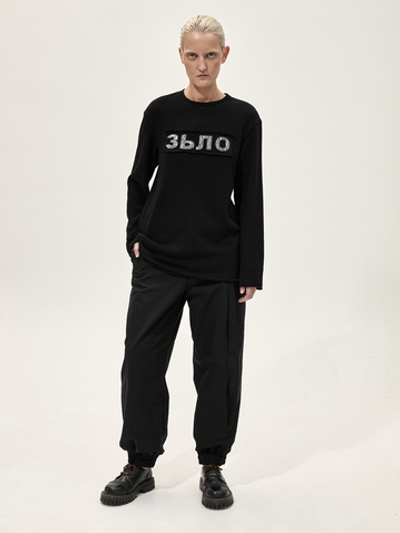 Лонгслив с нашивкой "Зьлая Фуфайка". Черный