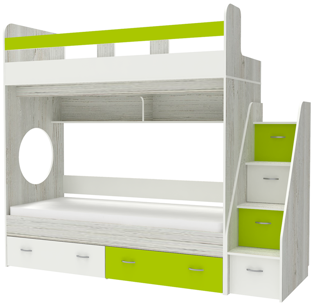 Двухъярусная кровать КарИВи Юниор 1 90х200Винтерберг Лайм, Белый