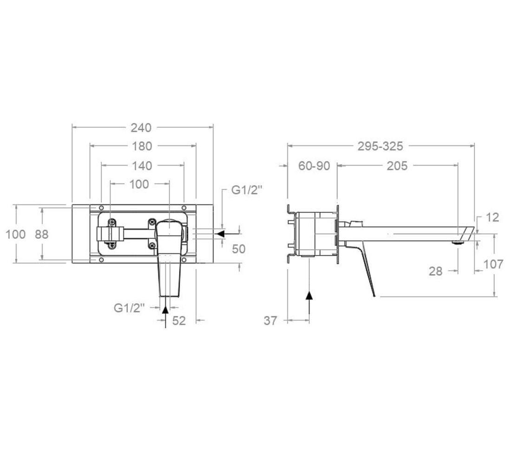 Встраиваемый смеситель для раковины с каскадным изливом PRISMA 422002