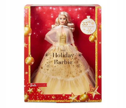 Кукла Barbie Mattel Signature - Фирменная рождественская кукла Барби 2023 блондинка в золотом платье HJX08